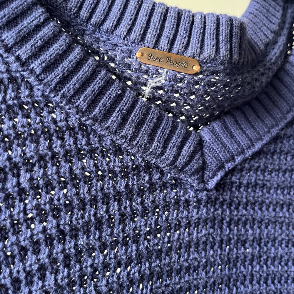 Free People - Oversized Cold Shoulder Waffle Blue Sweater - Picture 3 of 4